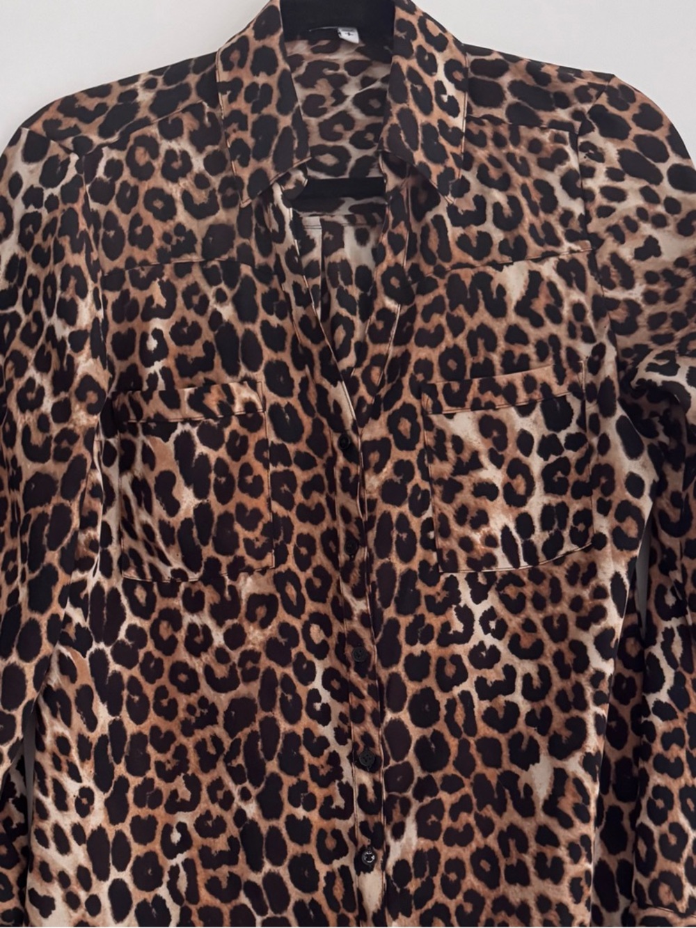 Express Leopard Print Button-Up Shirt Jacket in Brown and Black
